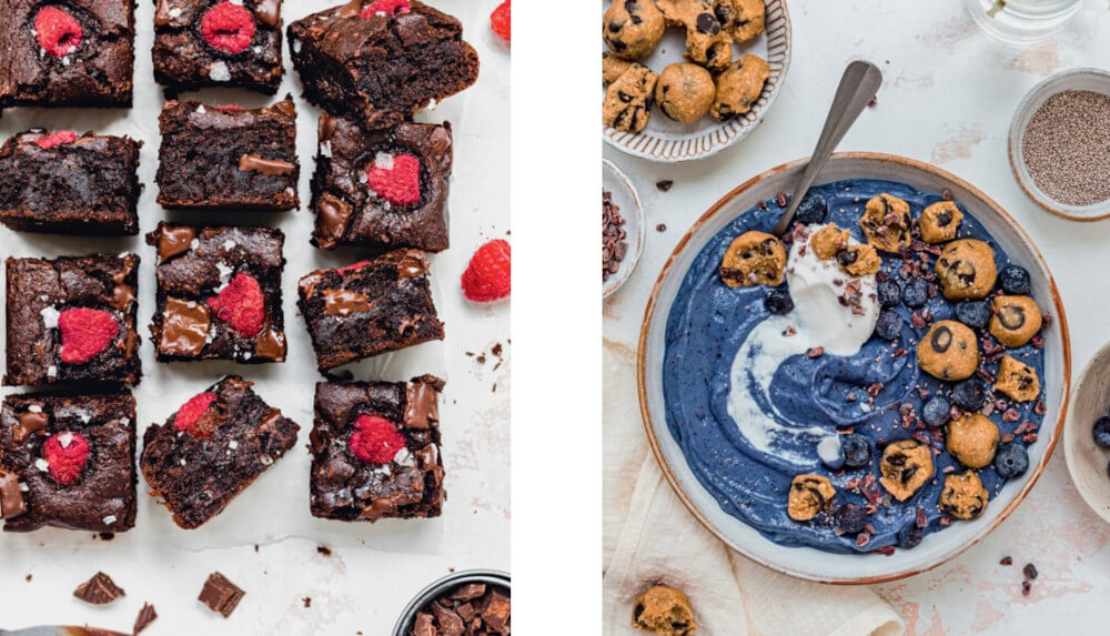 Raspberry Choc Brownies and Cookie Dough Acai Bowl Nourishing Vegan Everyday