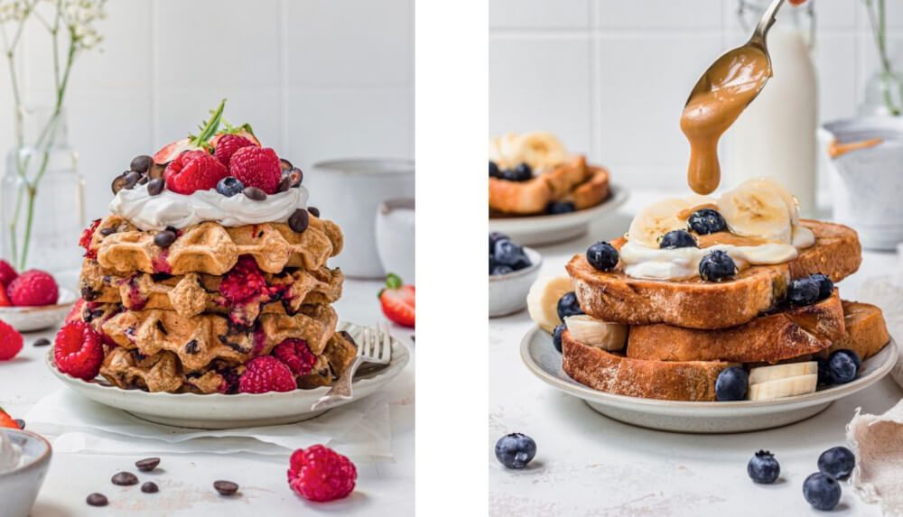 Berry Waffles and Peanut Butter, Banana & Blueberry French Toast Nourishing Vegan Everyday