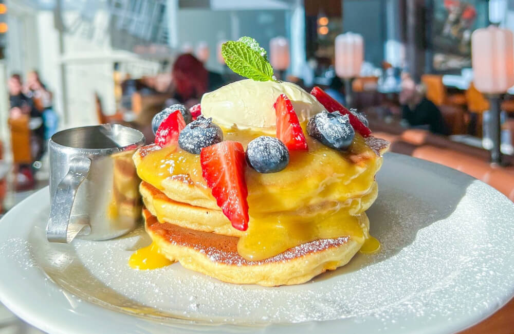 Lemon Curd and Fresh Berries Pancakes at Moose Coffee