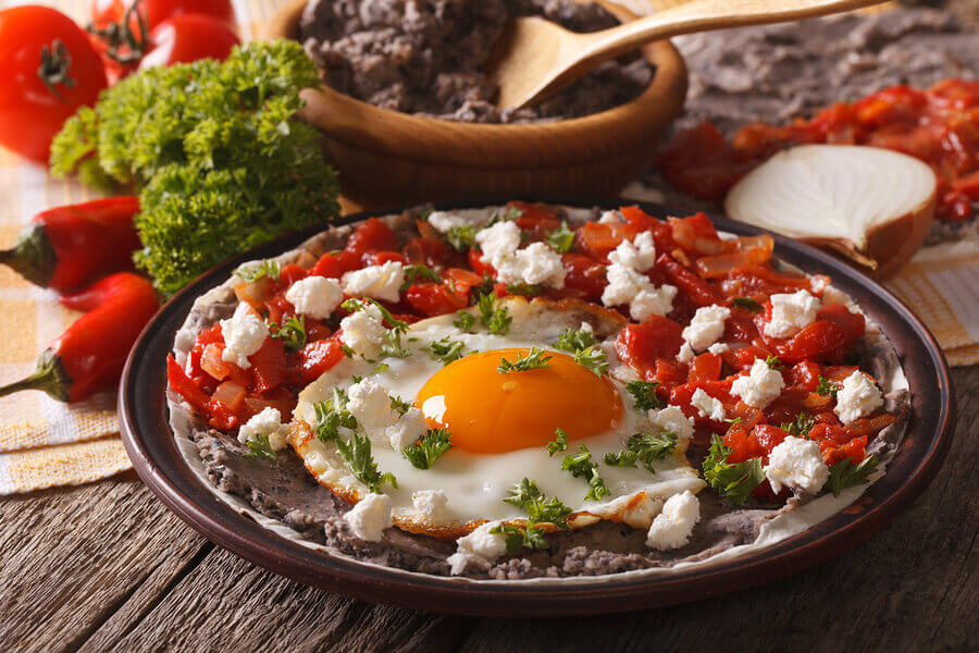 Huevos Rancheros Mexican Brunch Dish With Eggs, Salsa and Tortilla Wraps